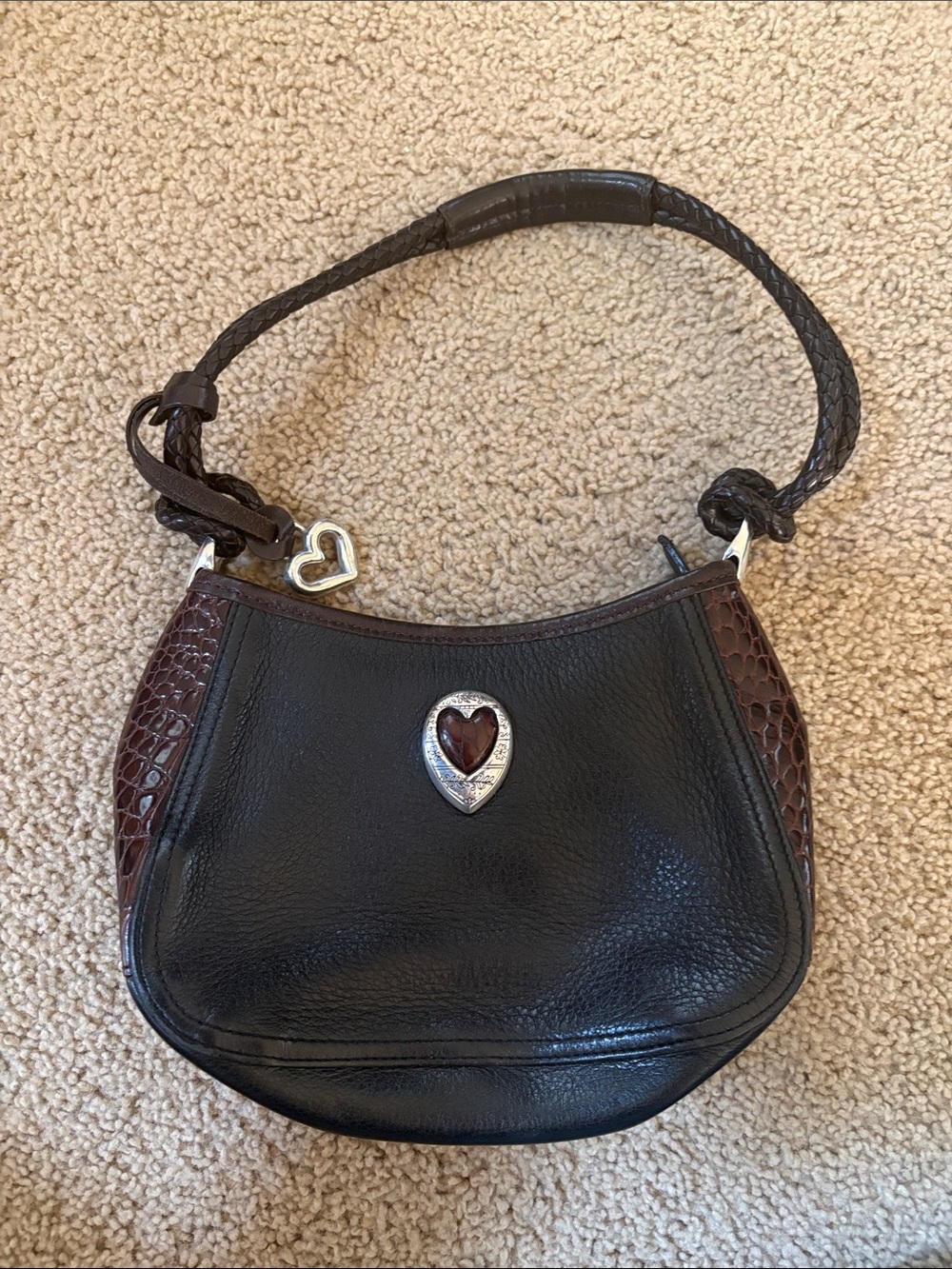 Brighton Black and Dark Brown Heart Accent Shoulder Bag
